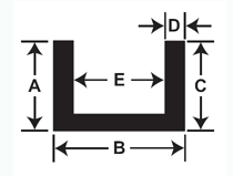 447 (A=1/2",B=.850",C=1/2",D=.050",E=3/4") Channel